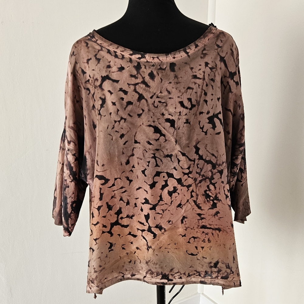 ma+ch Marika Charles 100% Silk Top in Black, Pink Women's L Lagenlook